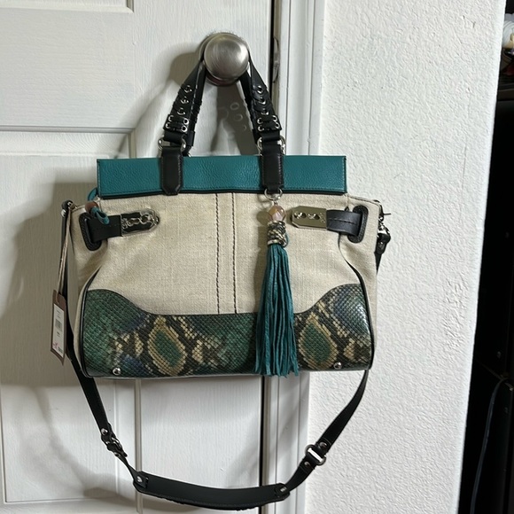 Rafe New York Roopal Linen Satchel Crossbody Shoulder Bag Tassel Leather… - Picture 1 of 16